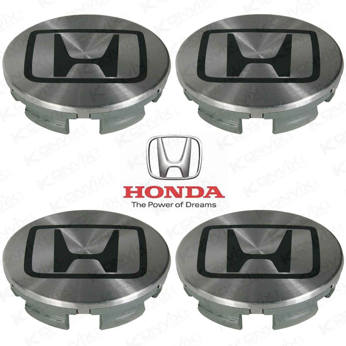 Lot de 4 caches moyeux HONDA 57 mm de diamètre logo Noir fond chrome