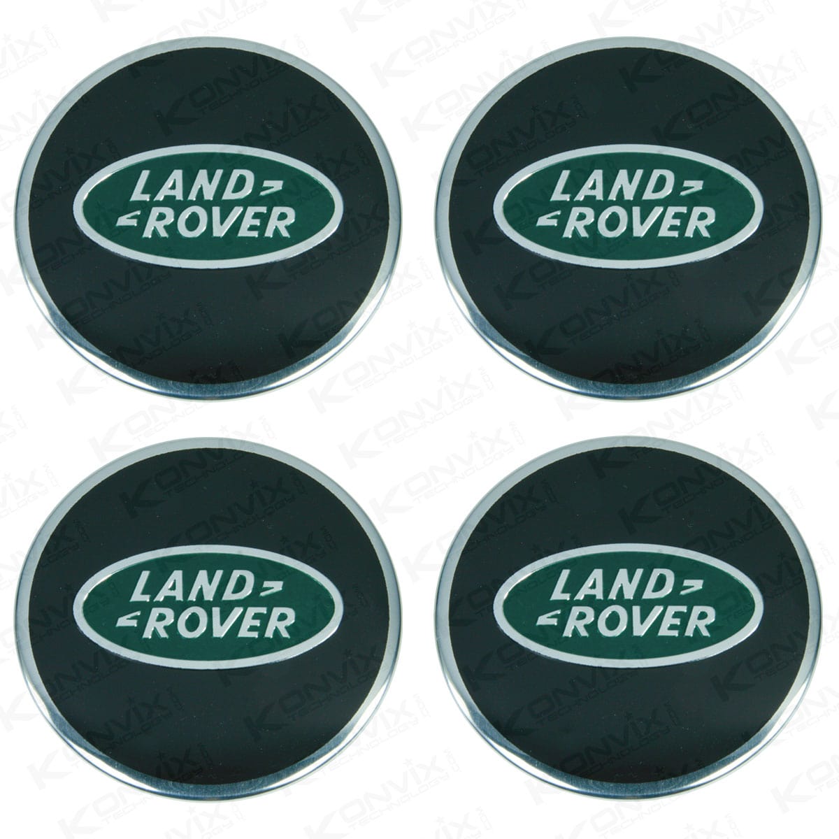 Lot de 4 caches moyeux LAND ROVER 62mm  Couleur logo vert fond noir