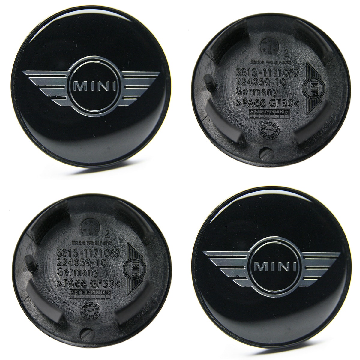 Caches moyeux centre de roues (BMW) MINI 55mm logo chrome fond noir.