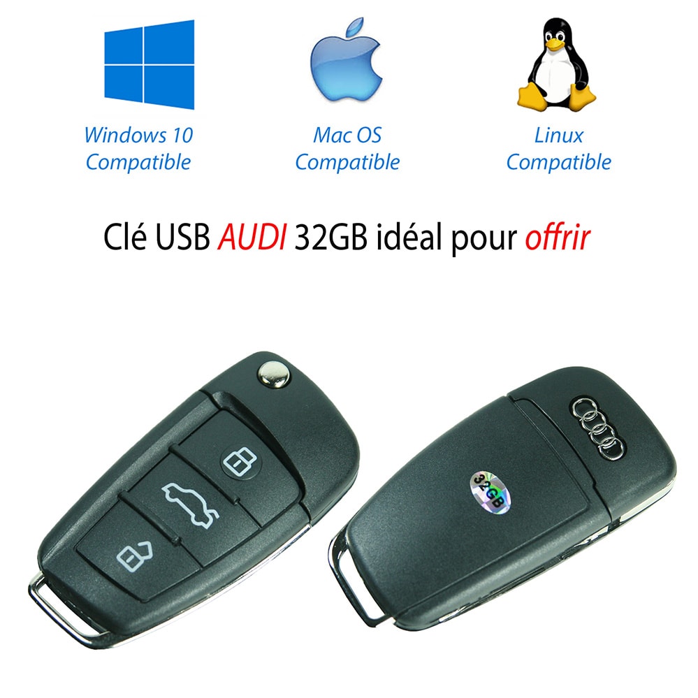 Clé USB AUDI 32GB système de fichiers FAT32, NTFS, Windows, Mac OS, & Linux