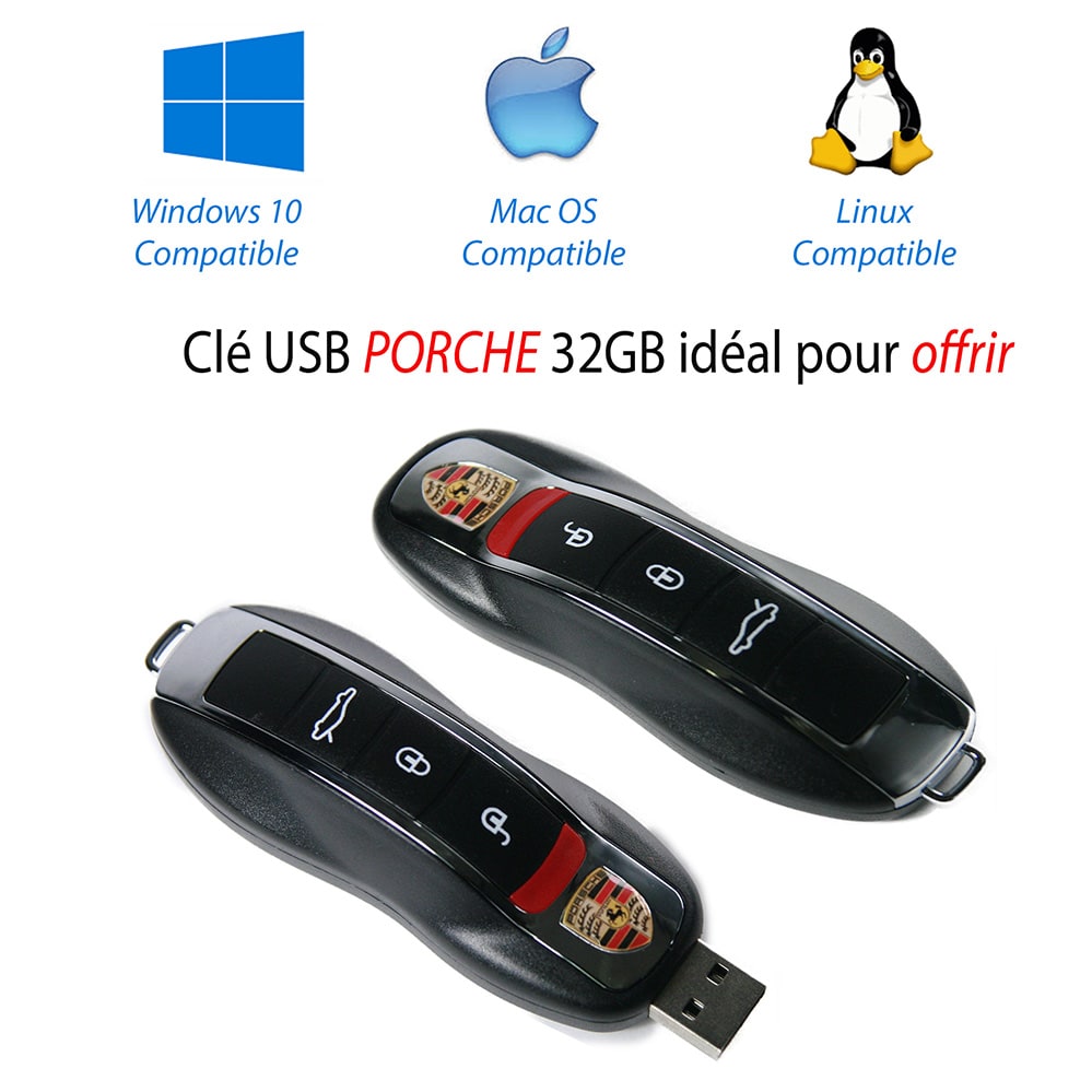 Clé USB PORCHE 32GB système de fichiers FAT32, NTFS, Windows, Mac OS, & Linux