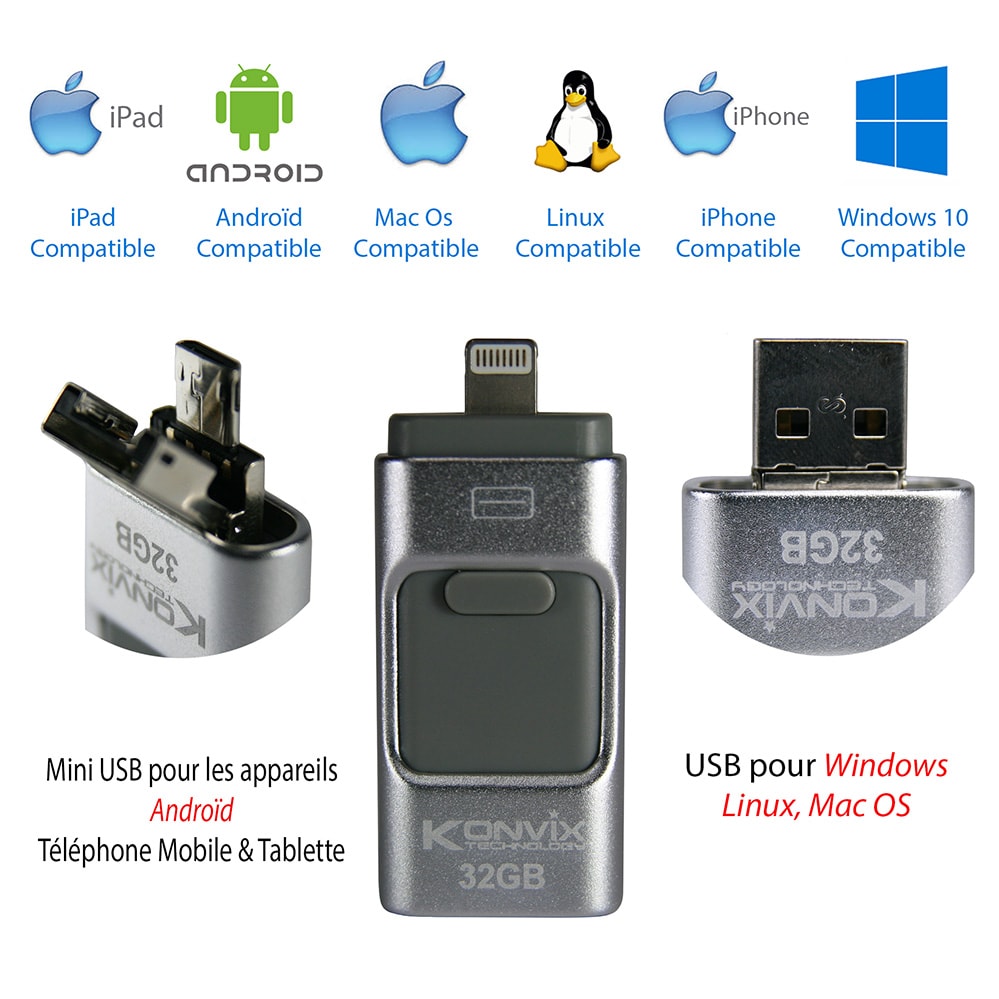 Clé I-USB-Storer 32GB pour iPhone, iPad, Mac os, Windows, Linux, Androïd.