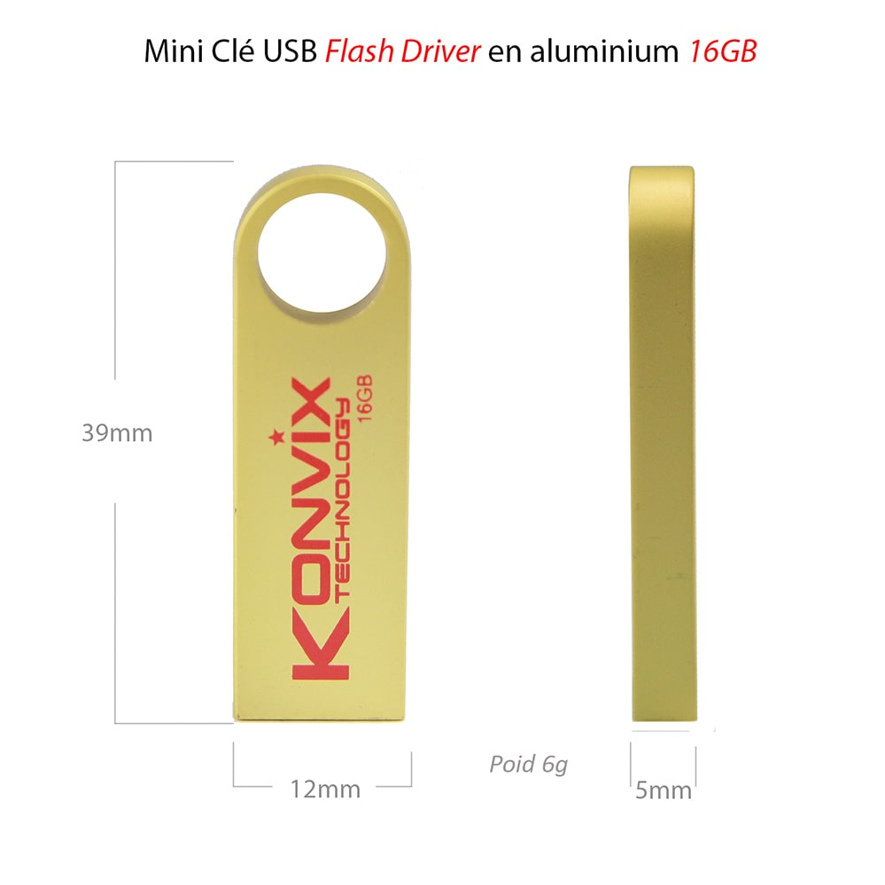 Mini clé usb flash drive en aluminium 16GB Compatible Windows, Mac OS, Linux