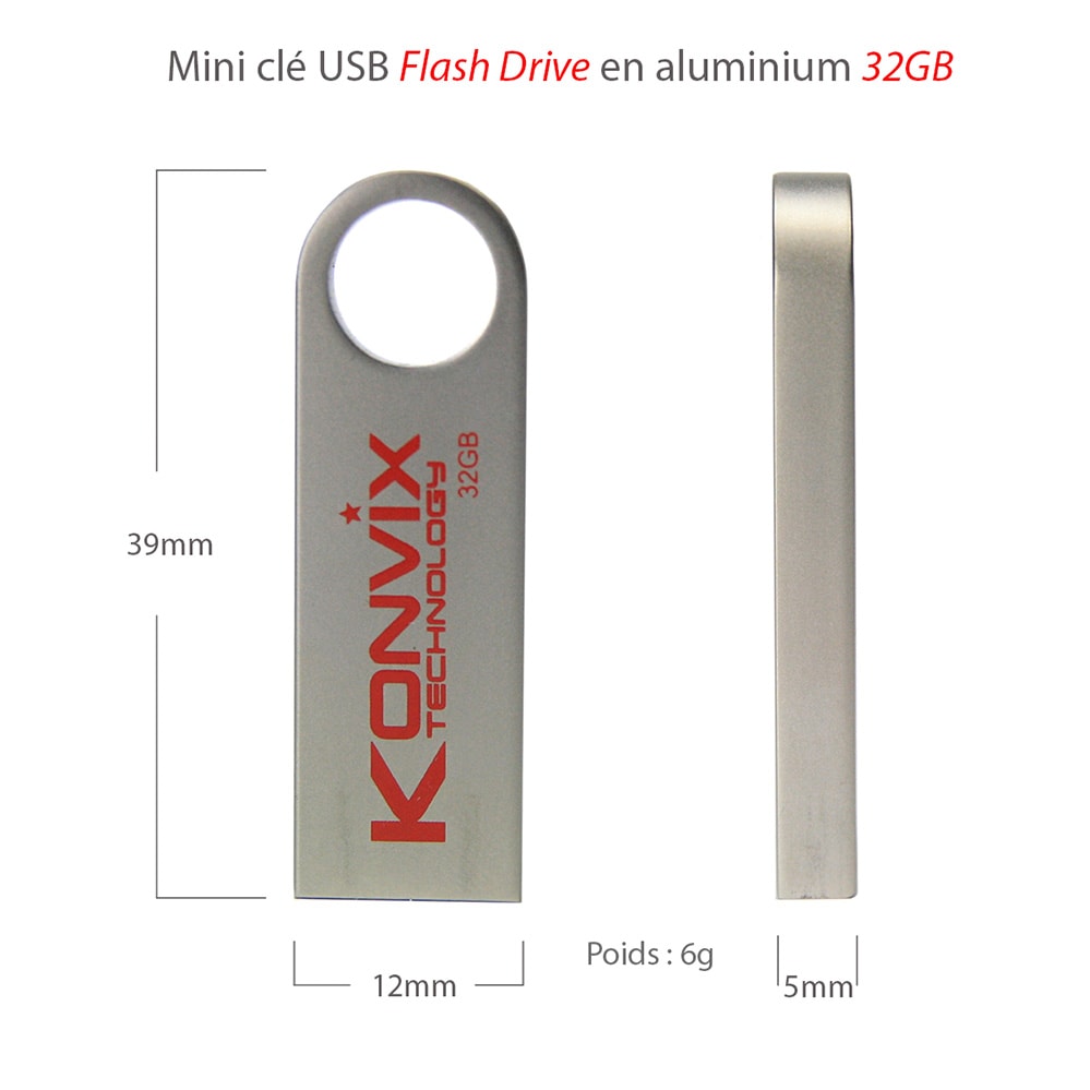 Mini clé USB Flash Drive en aluminium 32GB Compatible Windows, Mac OS, Linux