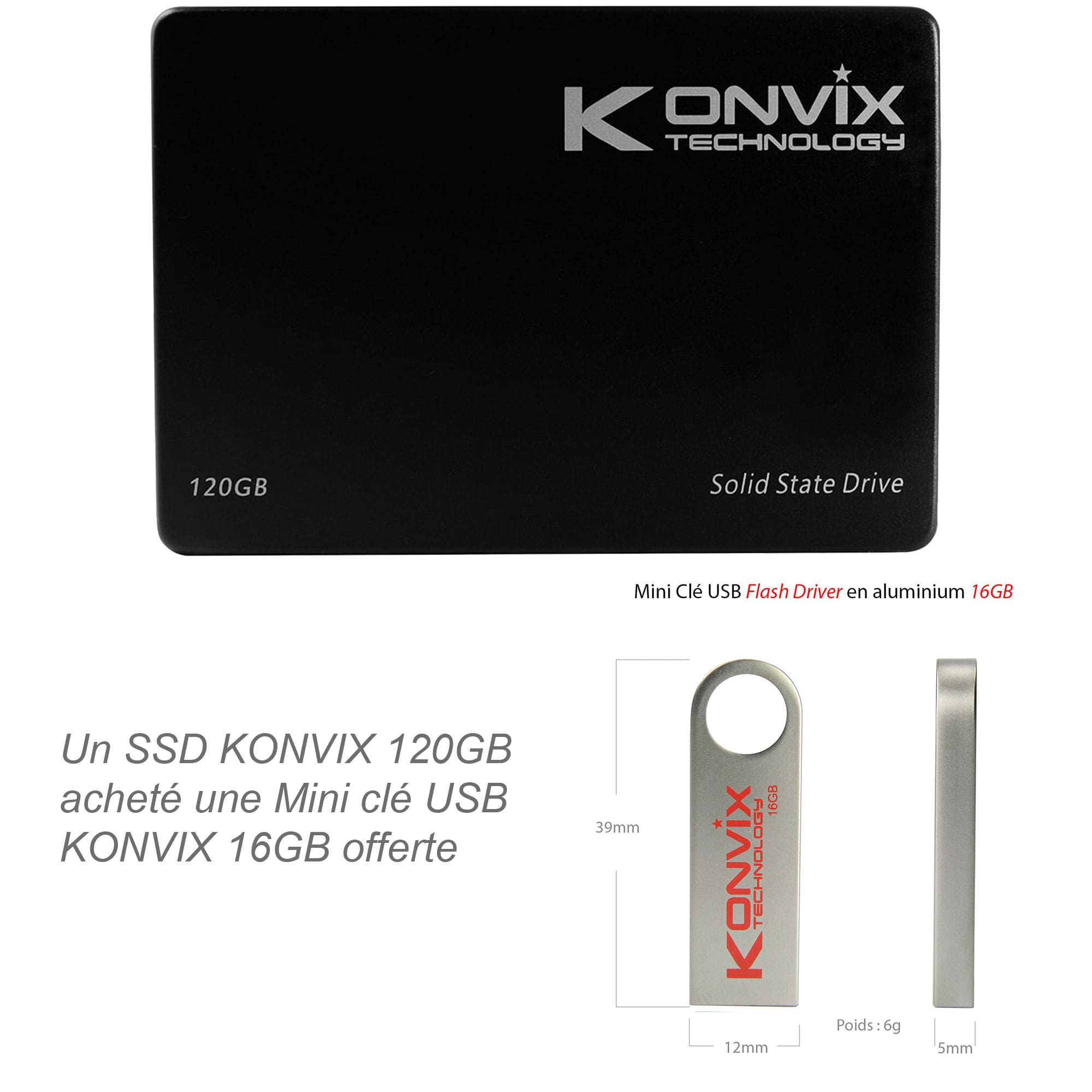 SSD Konvix 120GB SATA3 6Gb/s des technologies de stockage à l'état solide.