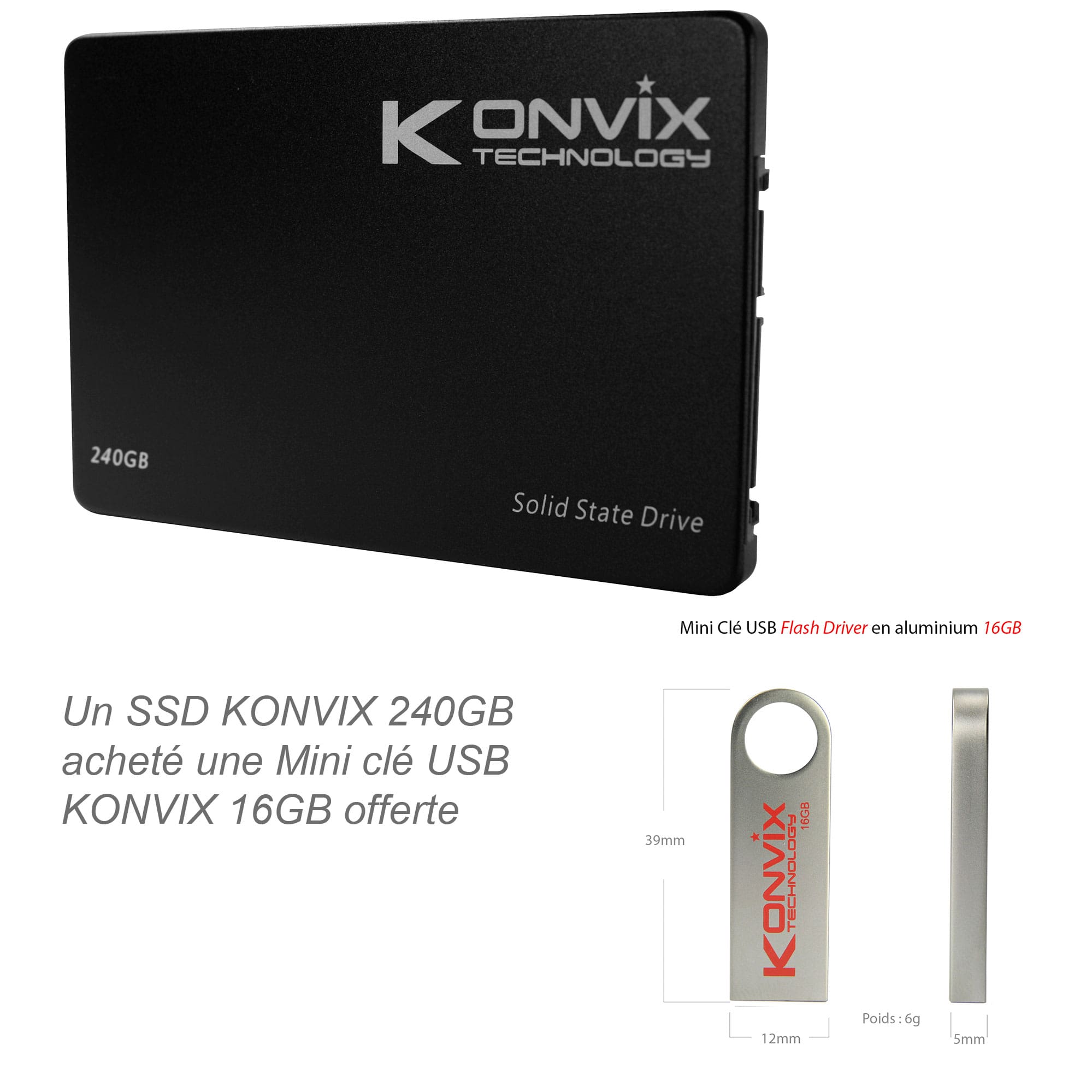 SSD Konvix 240GB SATA3 6Gb/s des technologies de stockage à l'état solide.