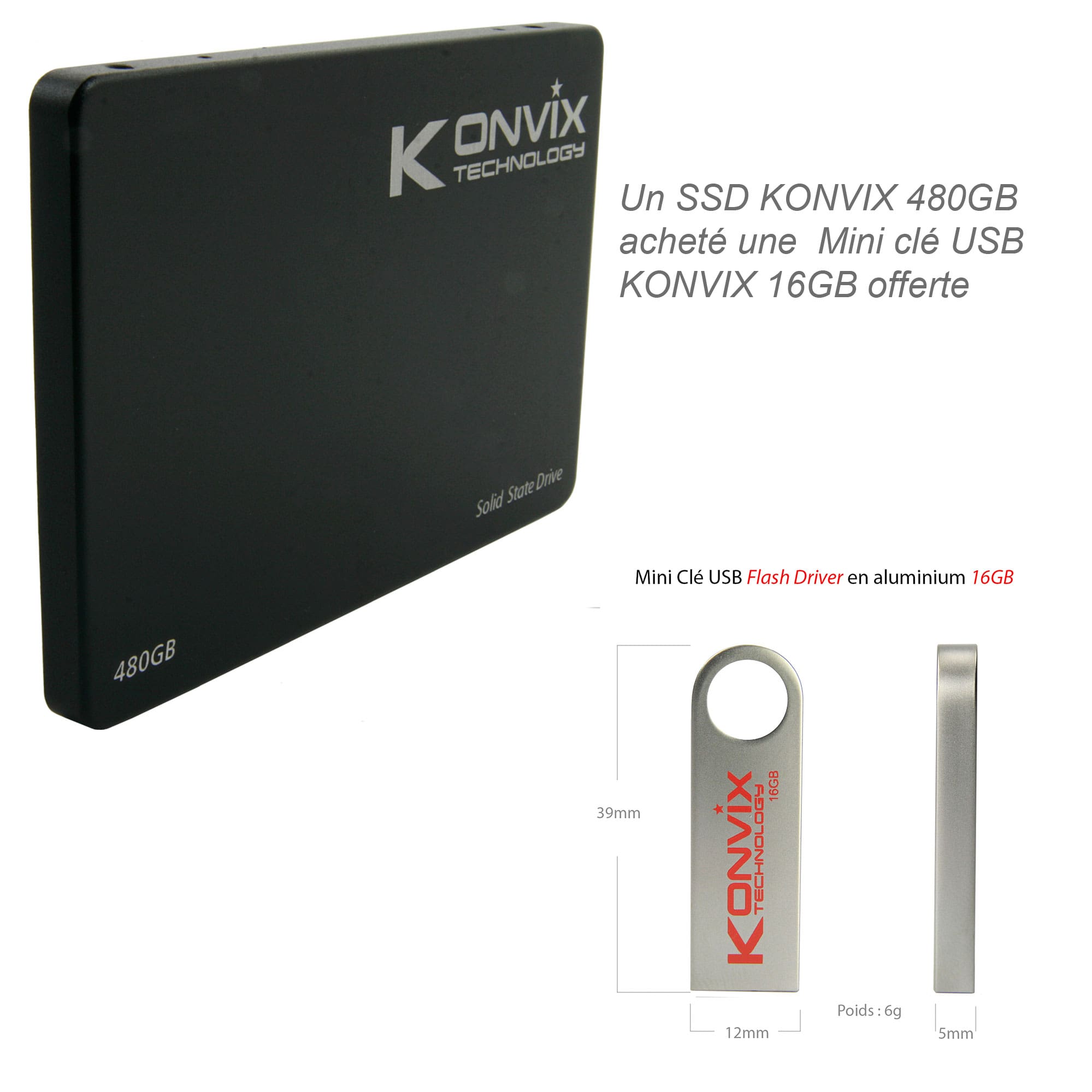 SSD Konvix 480GB SATA3 6Gb/s des technologies de stockage à l'état solide.