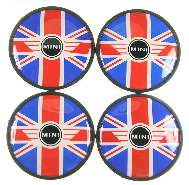 Caches moyeux centre de roues BMW Mini 55mm logo drapeau UK.