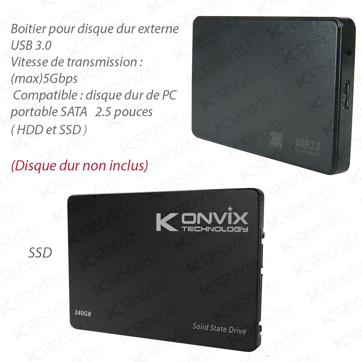 Boîtier vide SSD & disque dur SATA 2.5